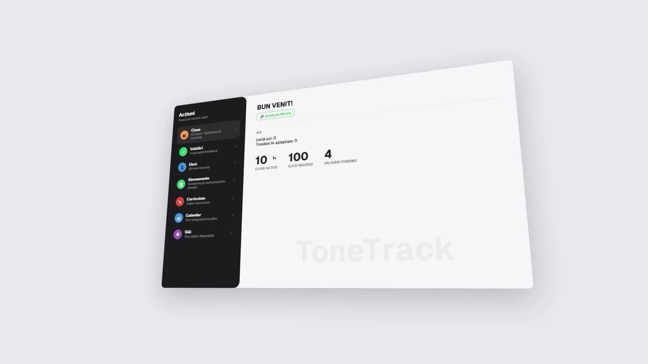 Previzualizare a dashboardului ToneTrack