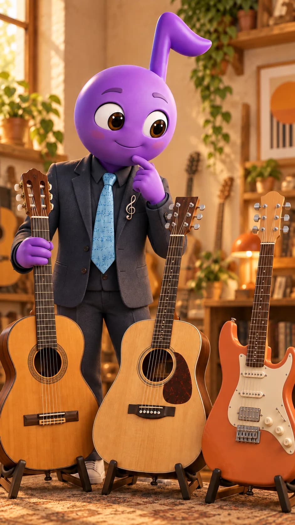 Tony compară o chitară clasică, una acustică și una electrică