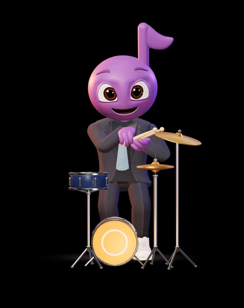 Tony, mascota ToneTrack, cântă la tobe