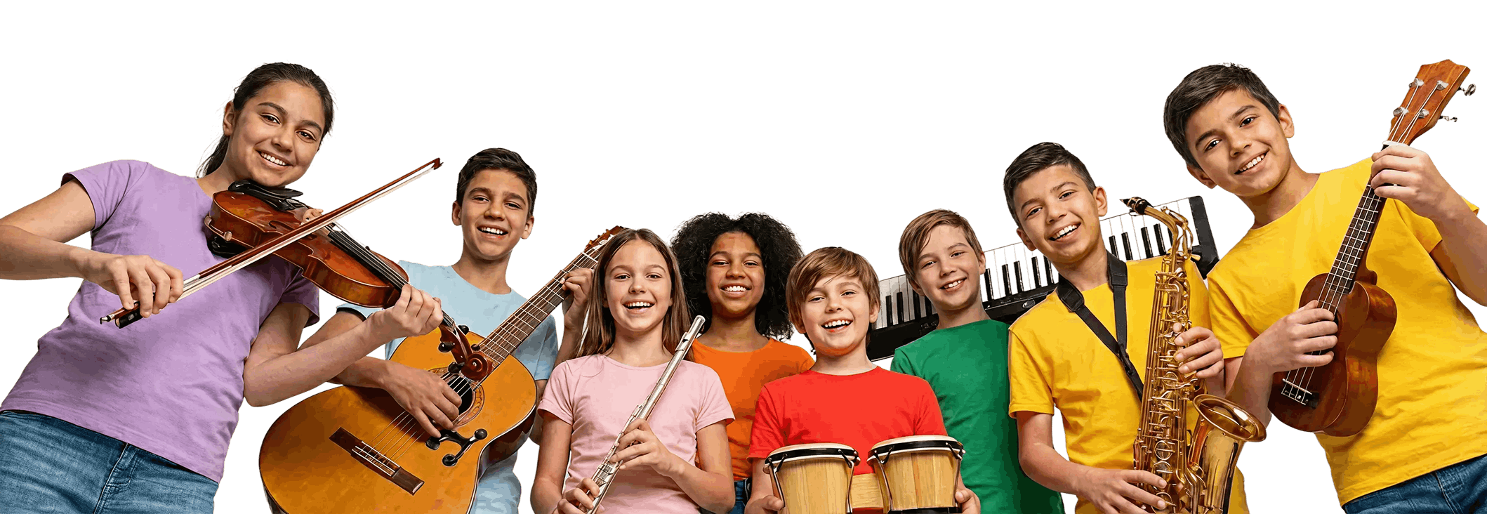 Copii cântând la instrumente muzicale